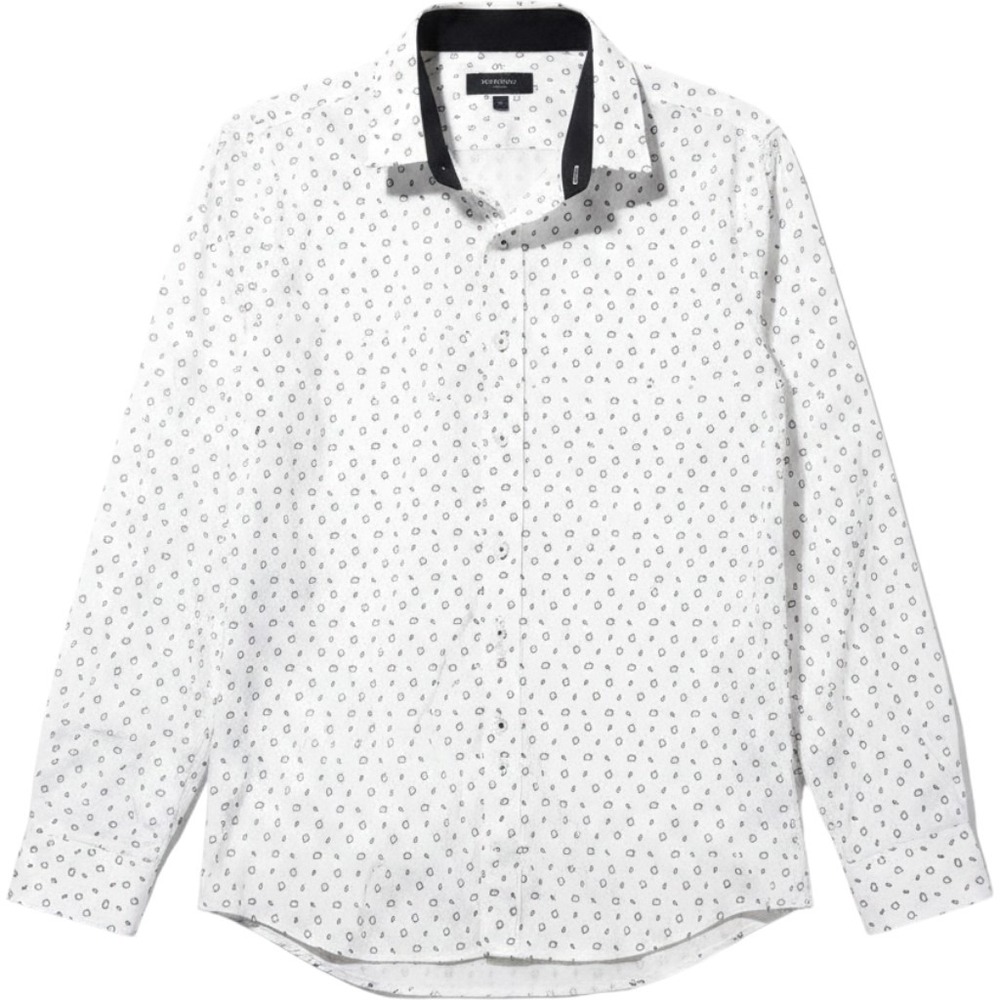 7 Diamonds Button Down Shirt Men XL White Geometric Cube Contrast Collar Premium